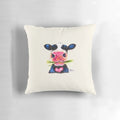 Nosey cow print pillow featuring a cheeky, large cow with horns in a herd design.