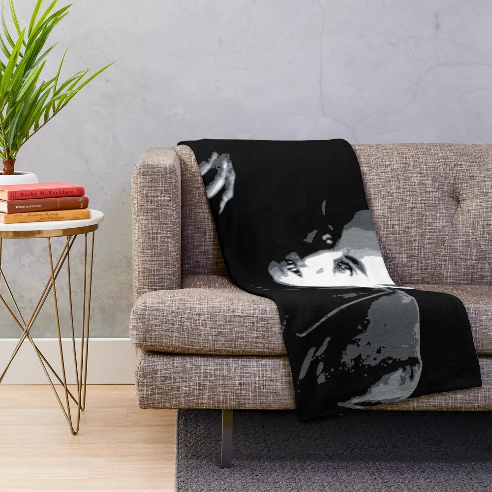 Nosferatu-inspired black and white plush blanket featuring the iconic vampire character