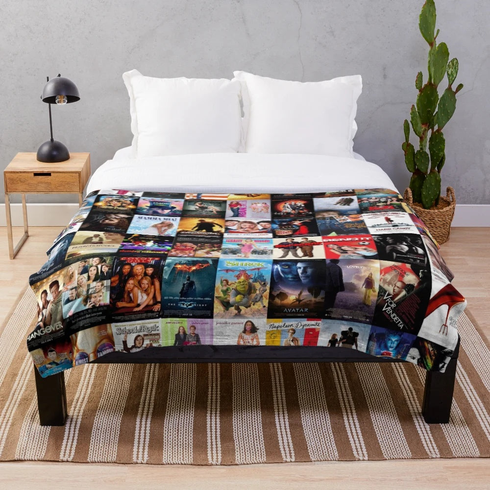 Plush blanket featuring a collage of popular 2000s movie posters and imagery