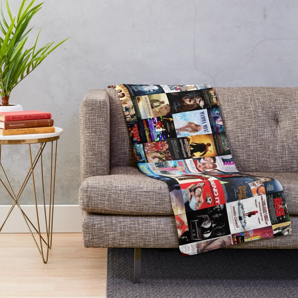Plush blanket featuring a collage of popular 2000s movie posters and imagery