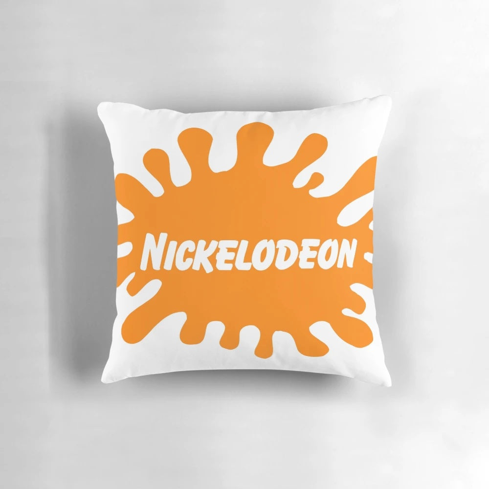 Plush pillow featuring the iconic retro Nickelodeon logo, perfect for 90s cartoon fans and nostalgic home decor.