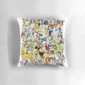 Colorful pillow featuring iconic '90s cartoons and '80s classic TV characters