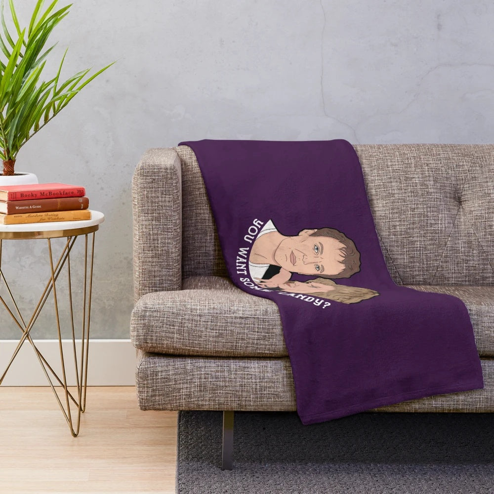 Plush blanket featuring Buffy the Vampire Slayer's Giles and Joyce's "Band Candy" design