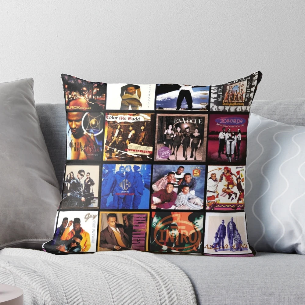 Comfortable pillow featuring retro 90s R&B album artwork