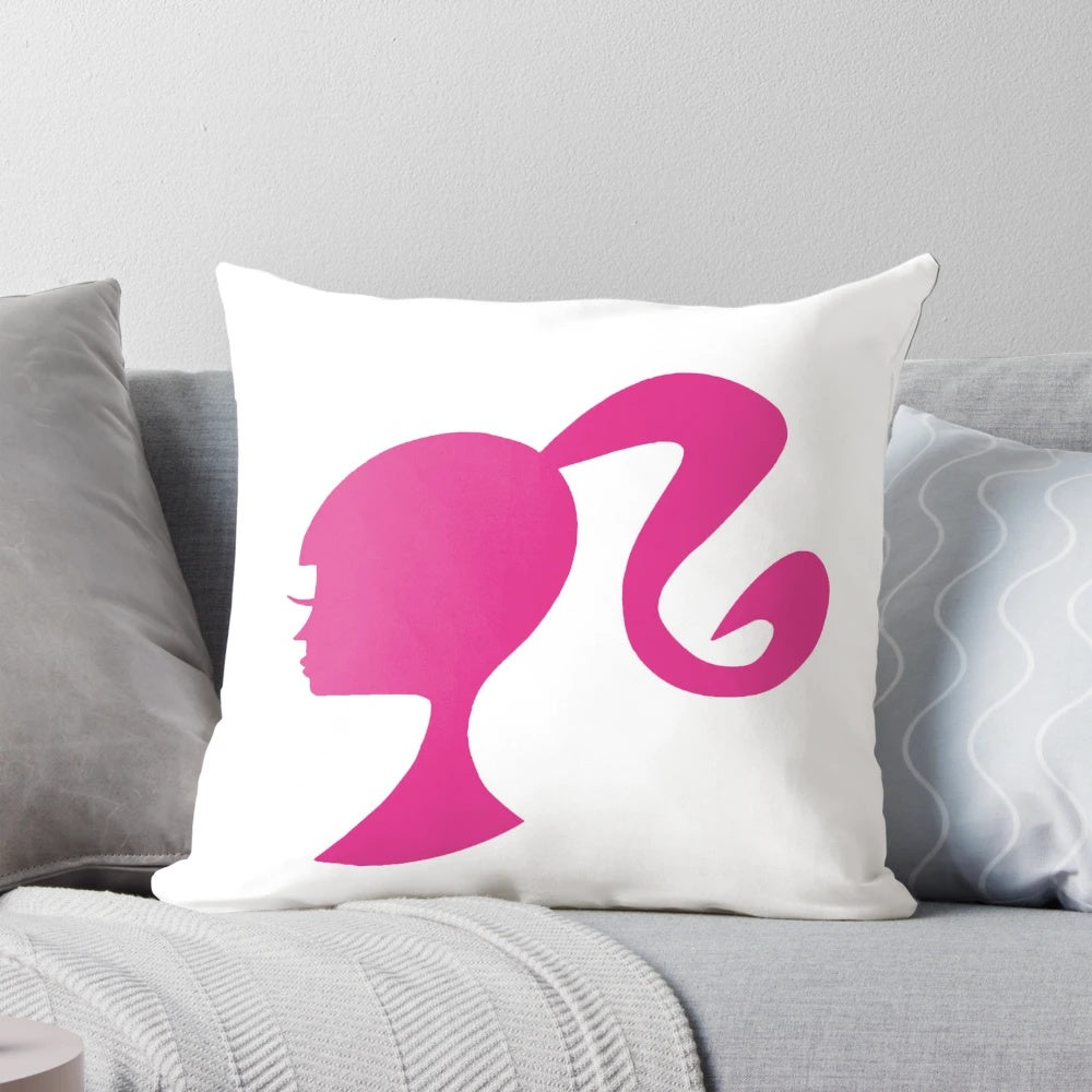 Barbie logo printed on a plush, soft pillow for a cozy, nostalgic touch to any bedroom.