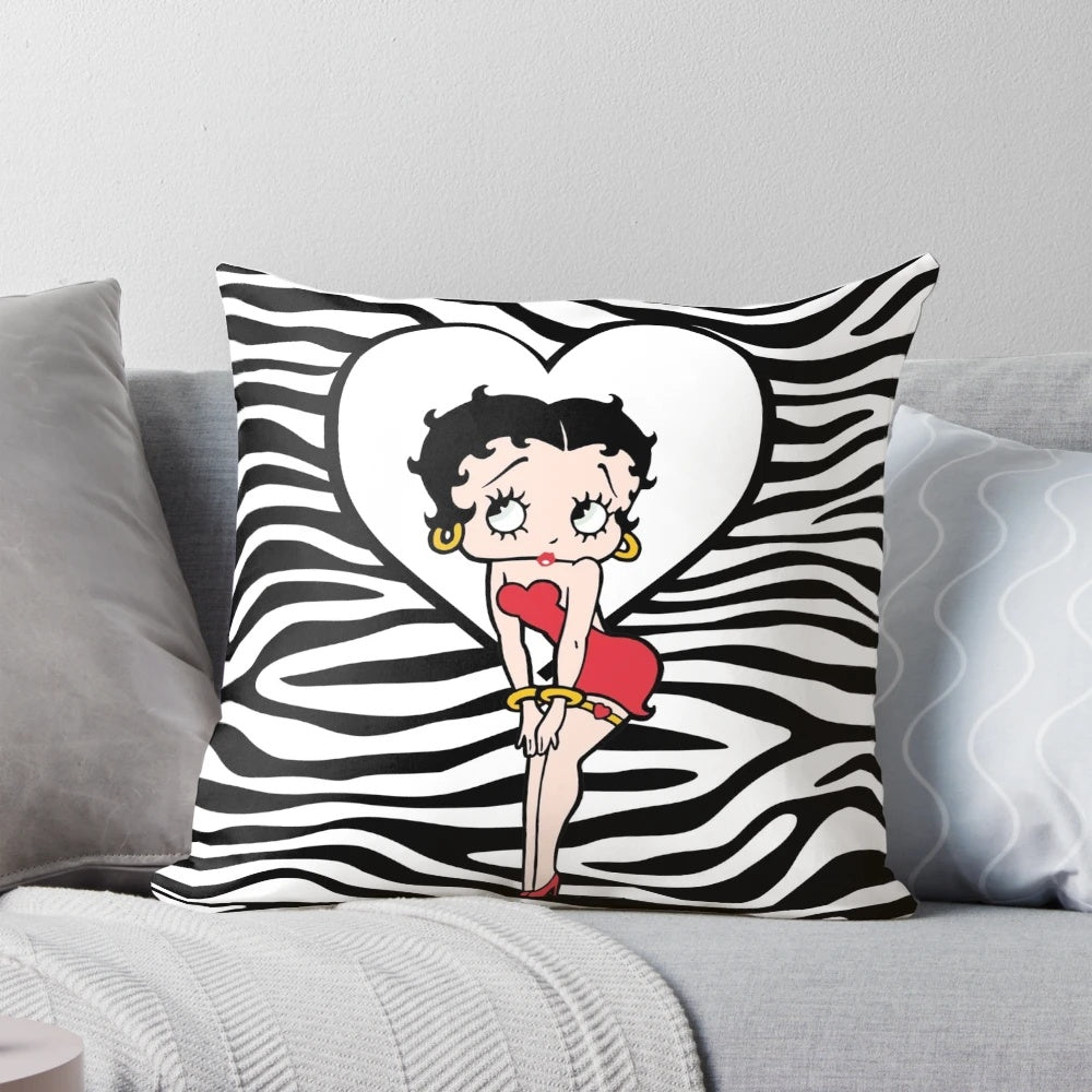 "Cozy Betty Boop-themed pillow with a vibrant Y2K aesthetic and vintage cartoon design"