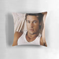 Vintage-inspired pillow featuring a young and stylish Brad Pitt
