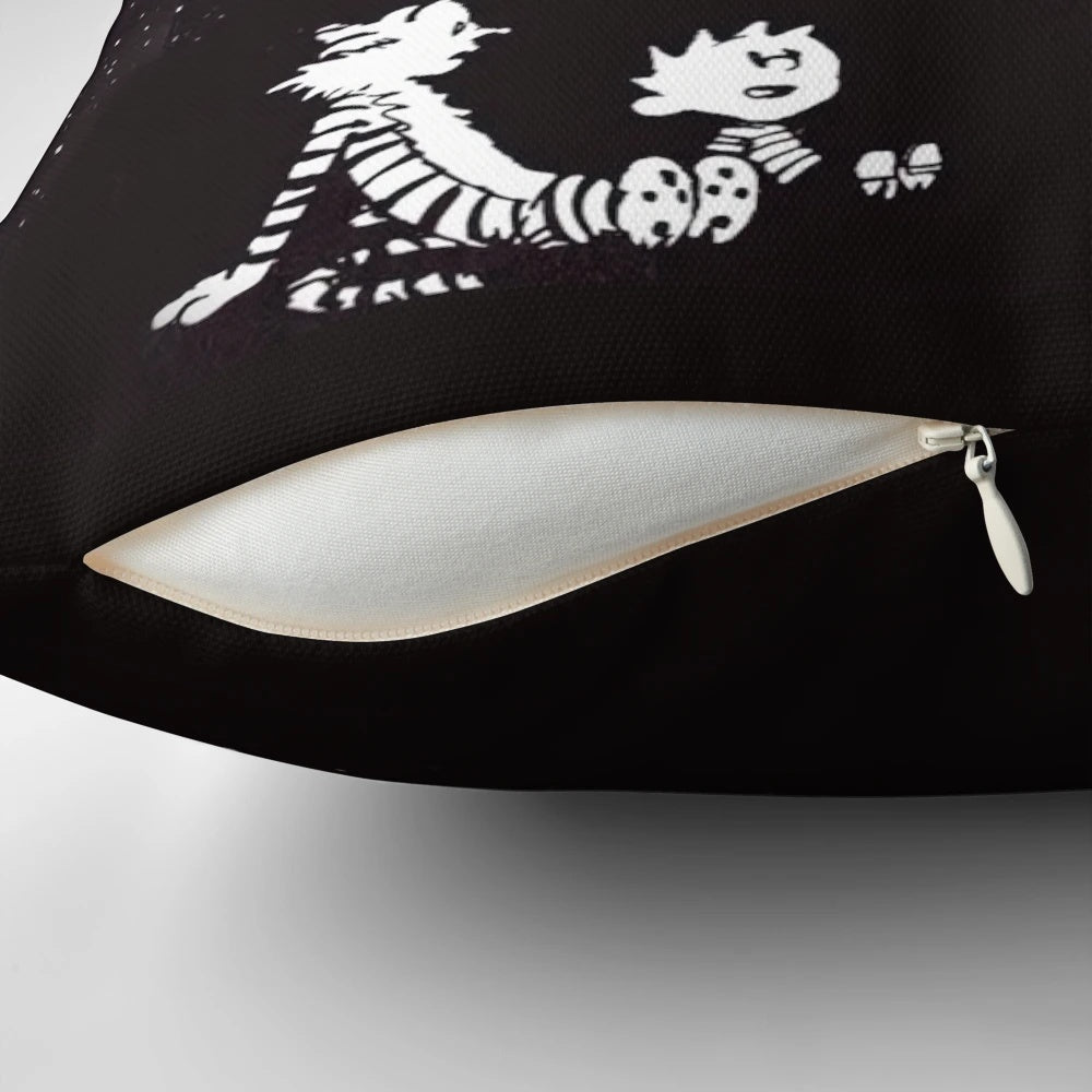 Calvin and Hobbes character illustration on a soft, plush pillow