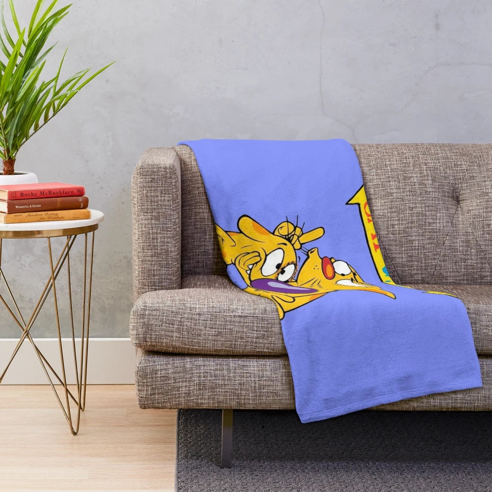 Cozy CatDog plush blanket featuring retro cartoon design