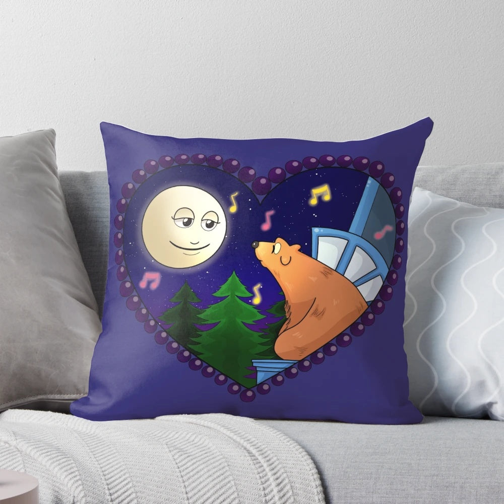 Soft, plush pillow featuring the moon, a bear, and the Big Blue House from the classic children's TV show.