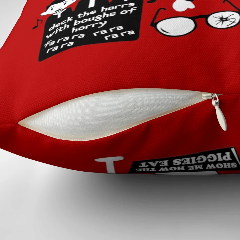 Decorative pillow featuring iconic quotes and scenes from the classic Christmas movie "A Christmas Story"