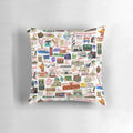 A cozy pillow featuring vintage landmarks and scenes from Decatur, Illinois.