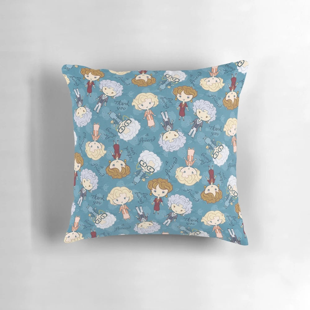 Decorative throw pillow featuring the cast of the classic TV show "The Golden Girls