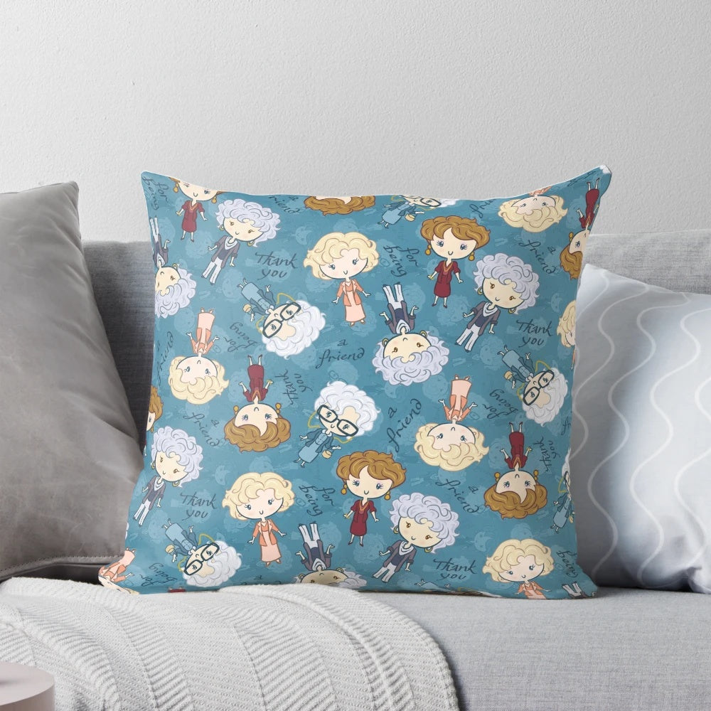 Decorative throw pillow featuring the cast of the classic TV show "The Golden Girls