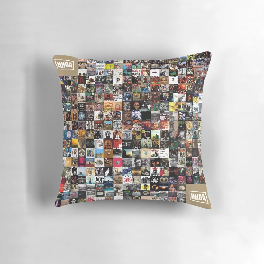 Pillow featuring vintage hip hop album cover designs