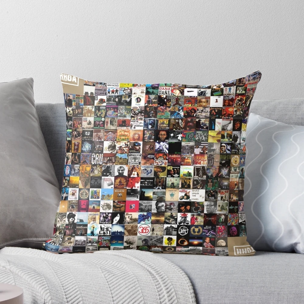 Pillow featuring vintage hip hop album cover designs
