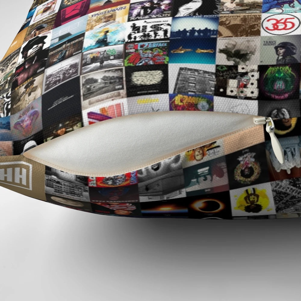 Pillow featuring vintage hip hop album cover designs