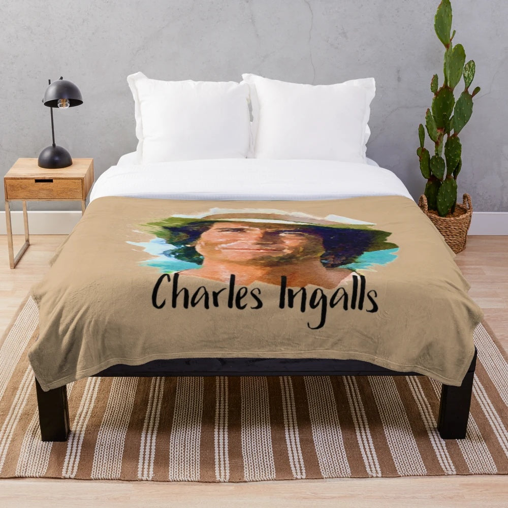 Cozy plush throw blanket featuring iconic scenes from the beloved Little House on the Prairie TV series