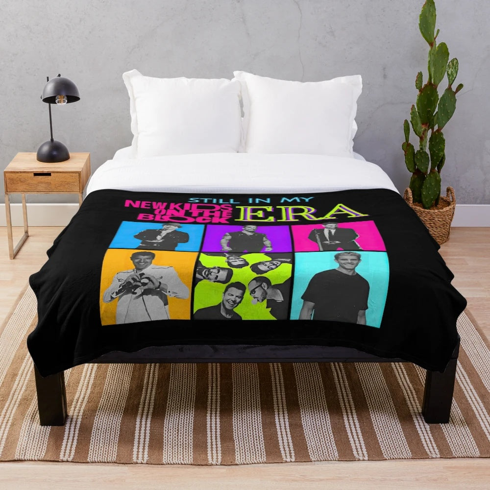 Retro New Kids on the Block plush blanket with vintage band tee design
