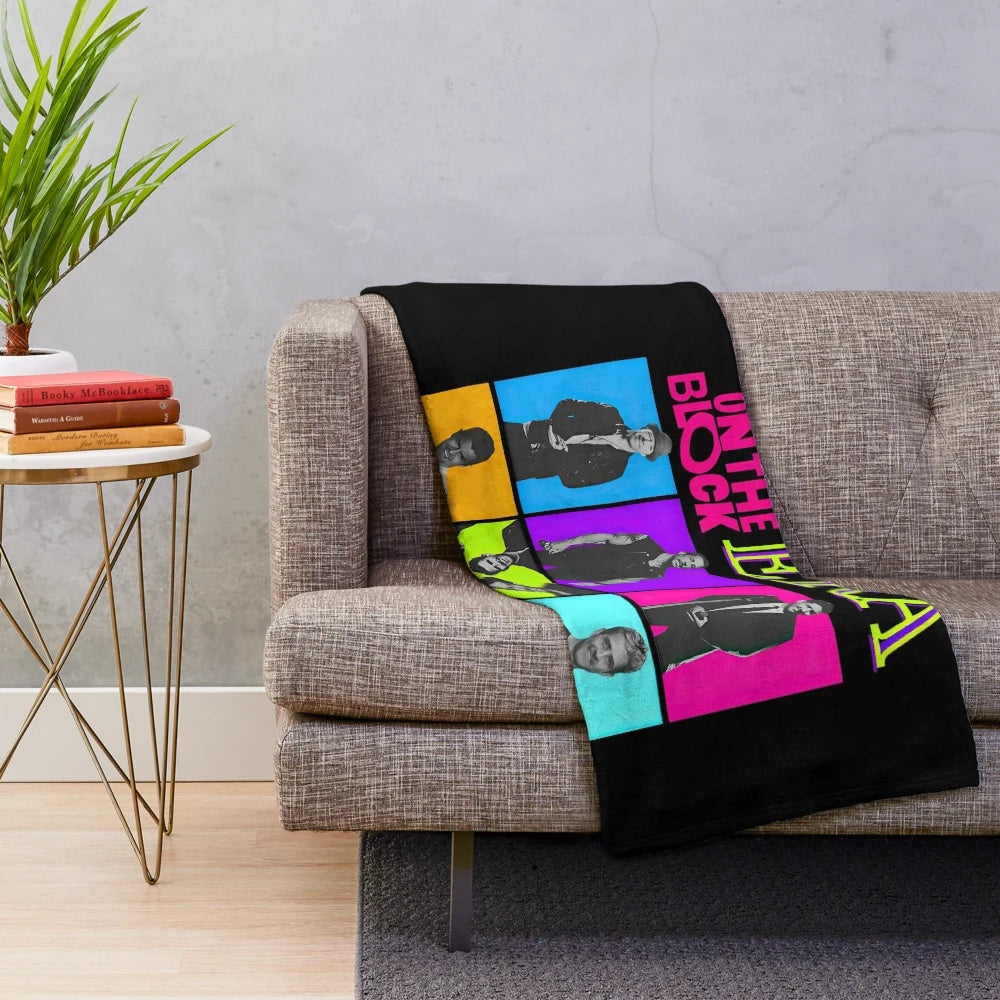Retro New Kids on the Block plush blanket with vintage band tee design