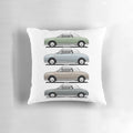 Nissan Figaro retro car caricature printed on a soft, pale blue pillow