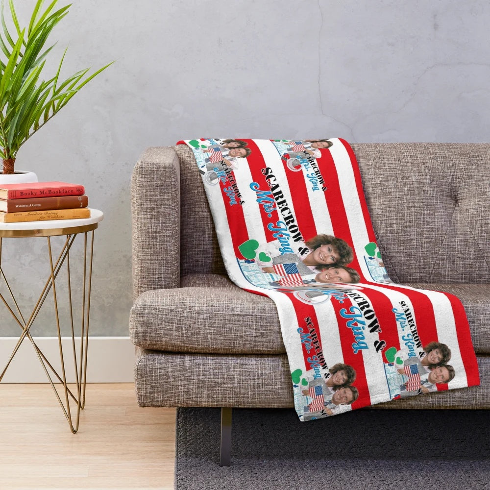 Plush throw blanket featuring characters from the 1980s TV series "Scarecrow and Mrs. King