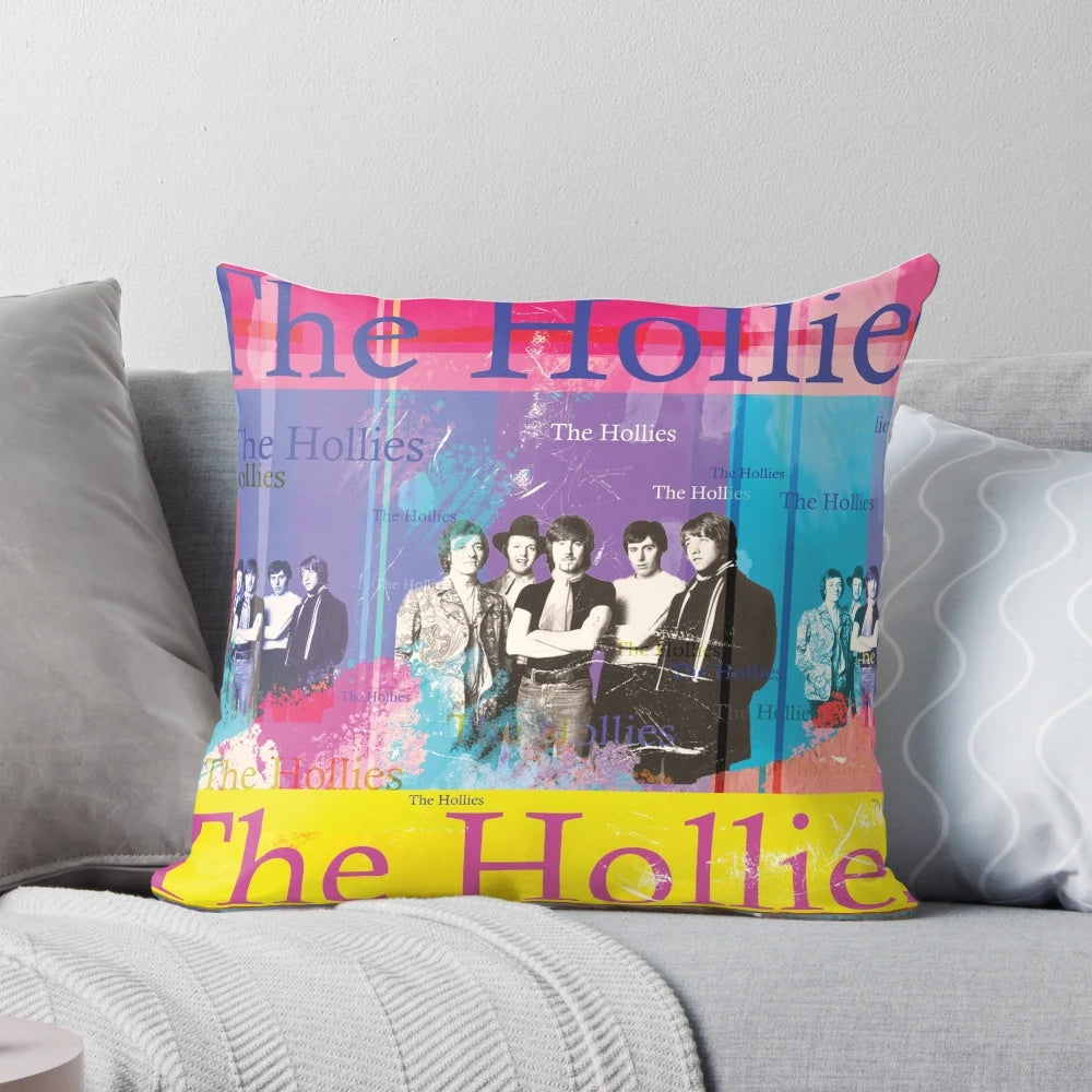 A nostalgic retro portrait of the 1960s pop band The Hollies, featuring a vibrant digital collage design.