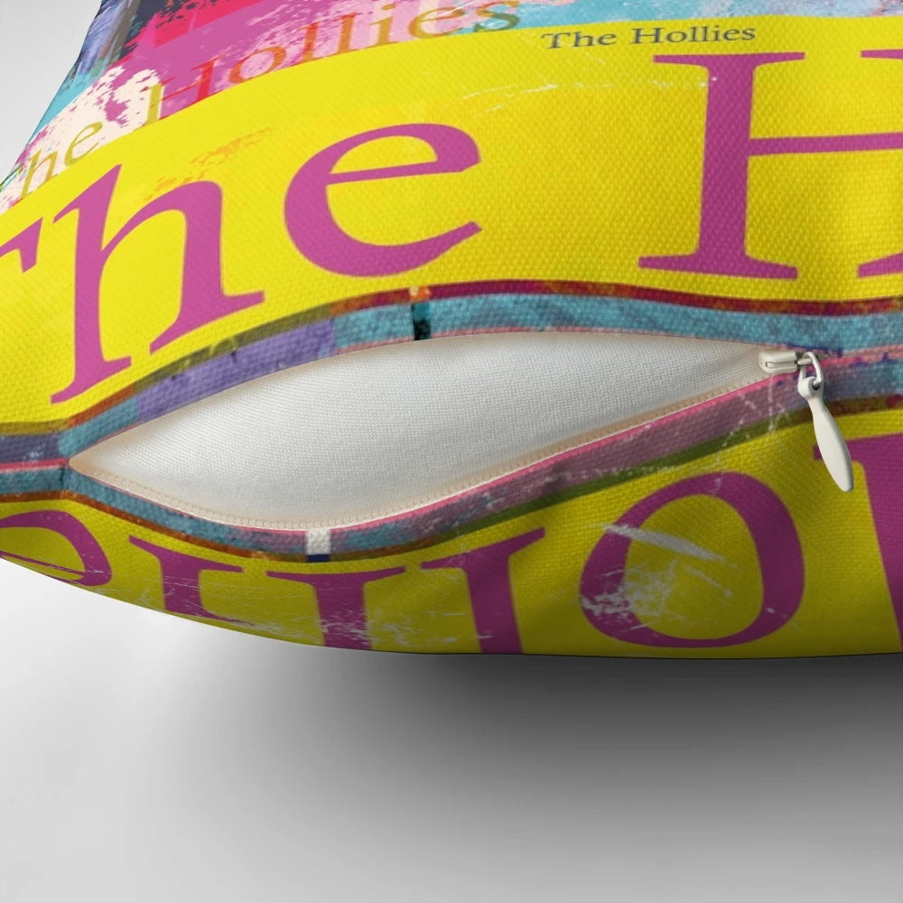 A nostalgic retro portrait of the 1960s pop band The Hollies, featuring a vibrant digital collage design.