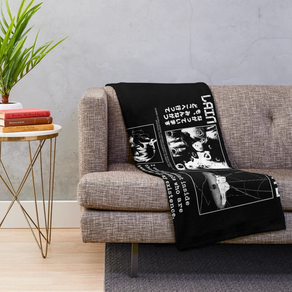 Soft and cozy plush blanket featuring the iconic character Lain Iwakura from the 90s anime series Serial Experiments Lain