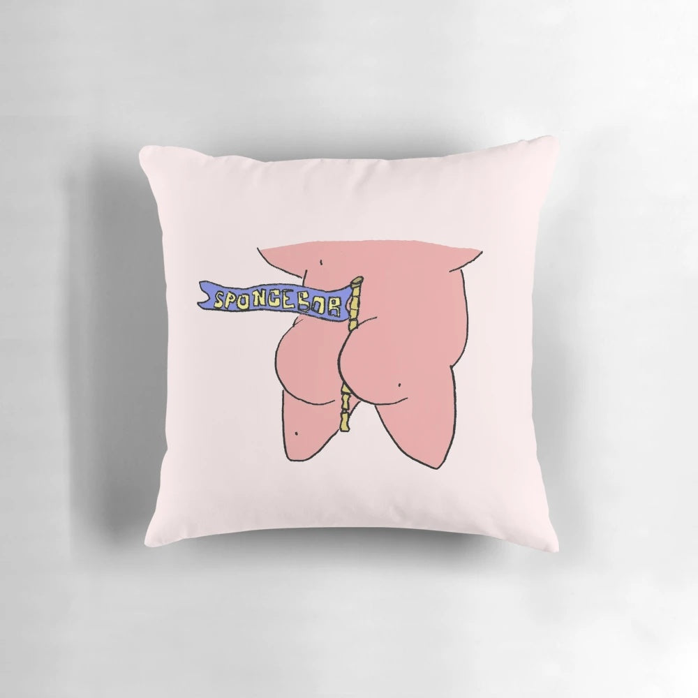 Pillow featuring an image of Patrick Star from Spongebob Squarepants with a focus on his butt gains.