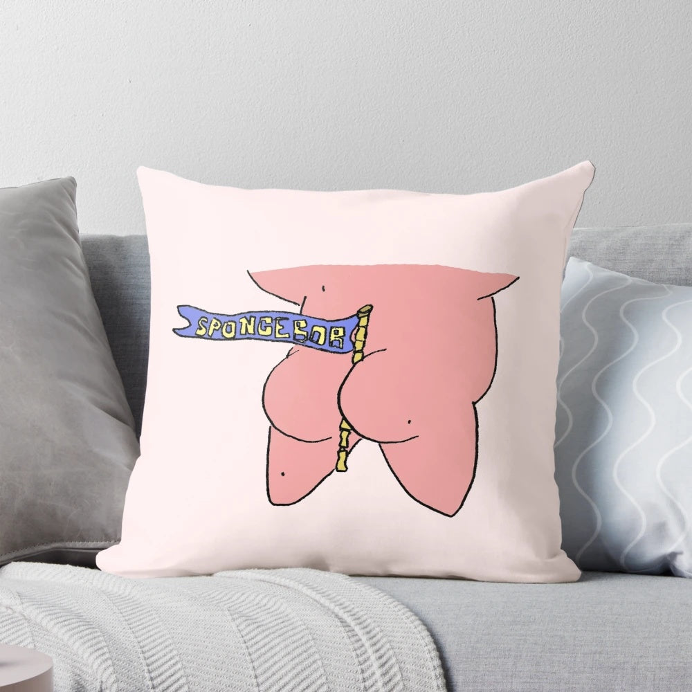 Pillow featuring an image of Patrick Star from Spongebob Squarepants with a focus on his butt gains.