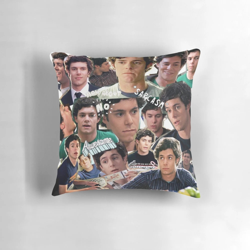 A collage of images featuring Seth Cohen, the iconic character from the TV show "The O.C.", printed on a soft, comfortable pillow.