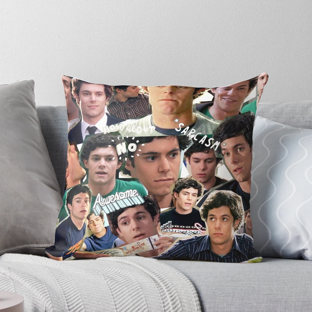 A collage of images featuring Seth Cohen, the iconic character from the TV show "The O.C.", printed on a soft, comfortable pillow.