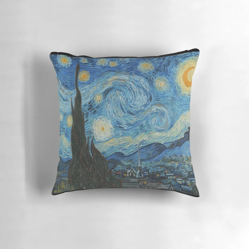 Pillow with a print of Van Gogh's iconic "The Starry Night" painting