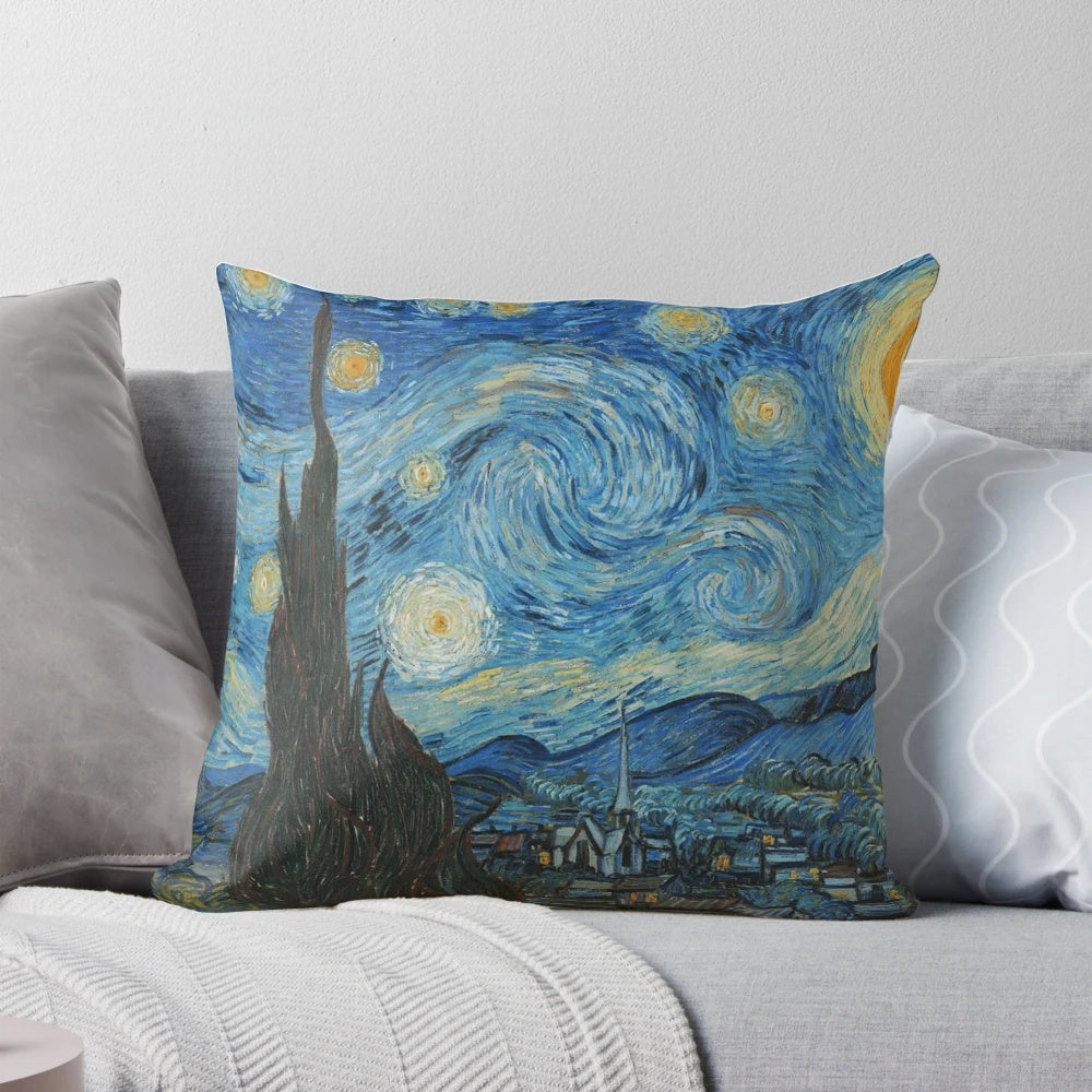 Pillow with a print of Van Gogh's iconic "The Starry Night" painting