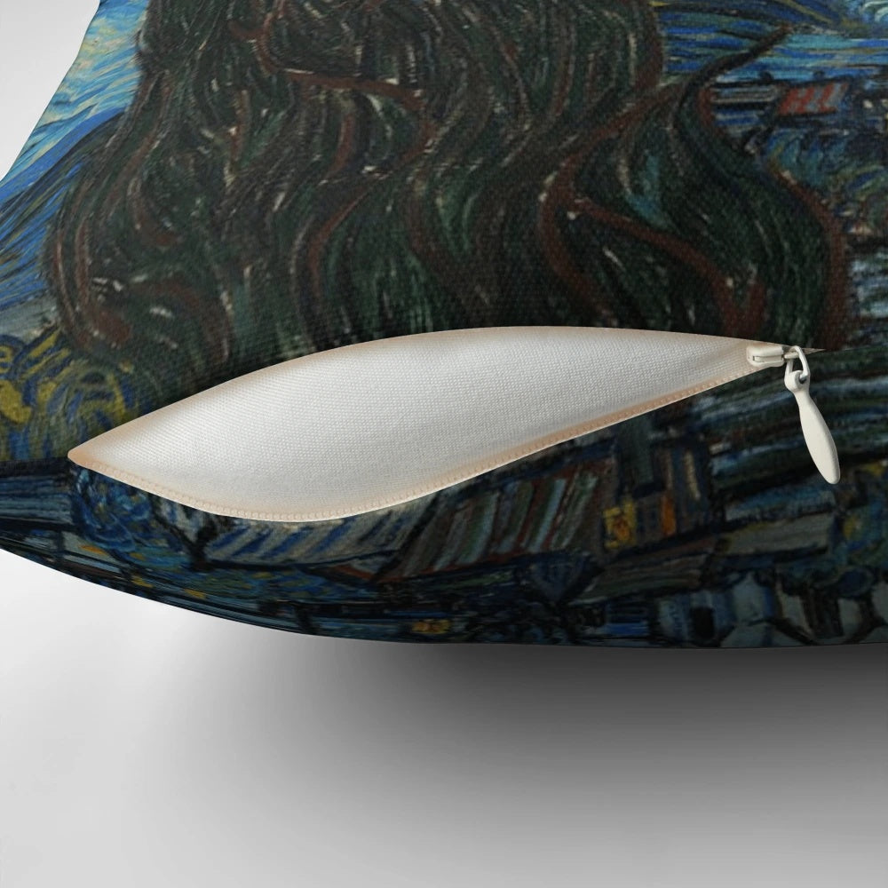 Pillow with a print of Van Gogh's iconic "The Starry Night" painting