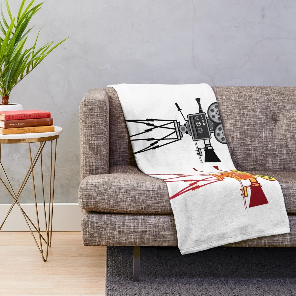 Cozy plush blanket featuring a vintage camera design