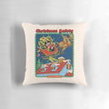 Vintage-inspired Christmas pillow with a humorous, dark twist