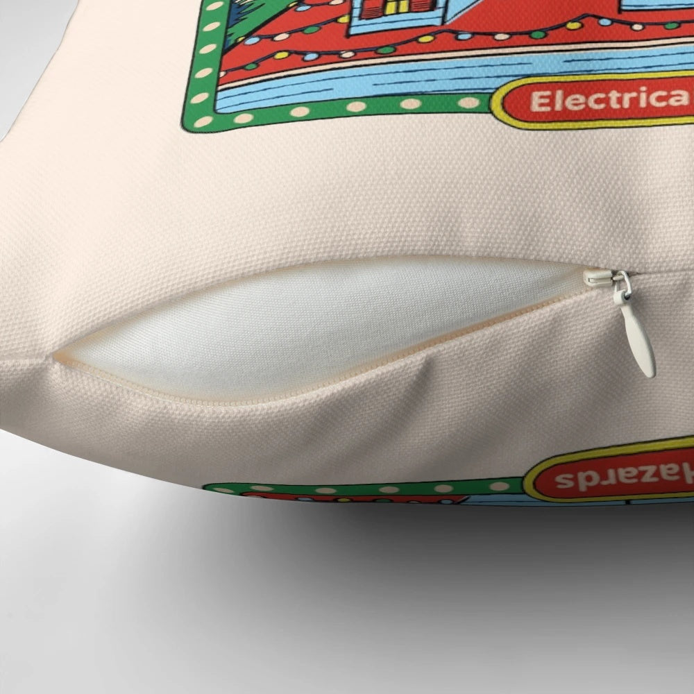 Vintage-inspired Christmas pillow with a humorous, dark twist
