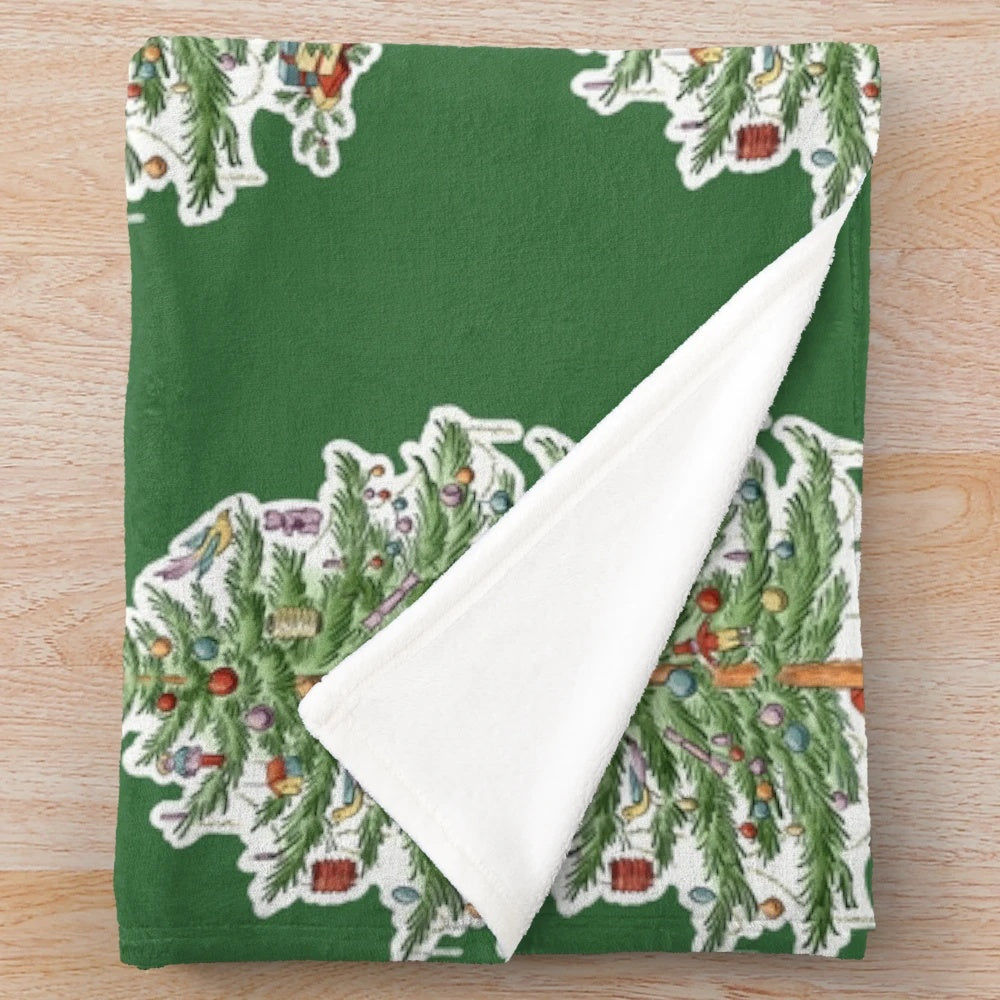 Festive vintage-inspired Spode Christmas tree plush blanket