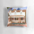 Vintage-style throw pillow featuring the iconic Waltons house from the beloved 1970s TV series.
