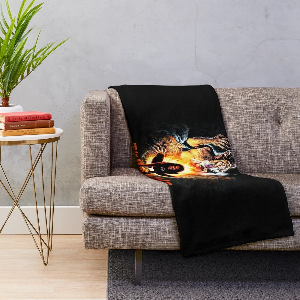 Plush blanket featuring classic werewolf horror movie design