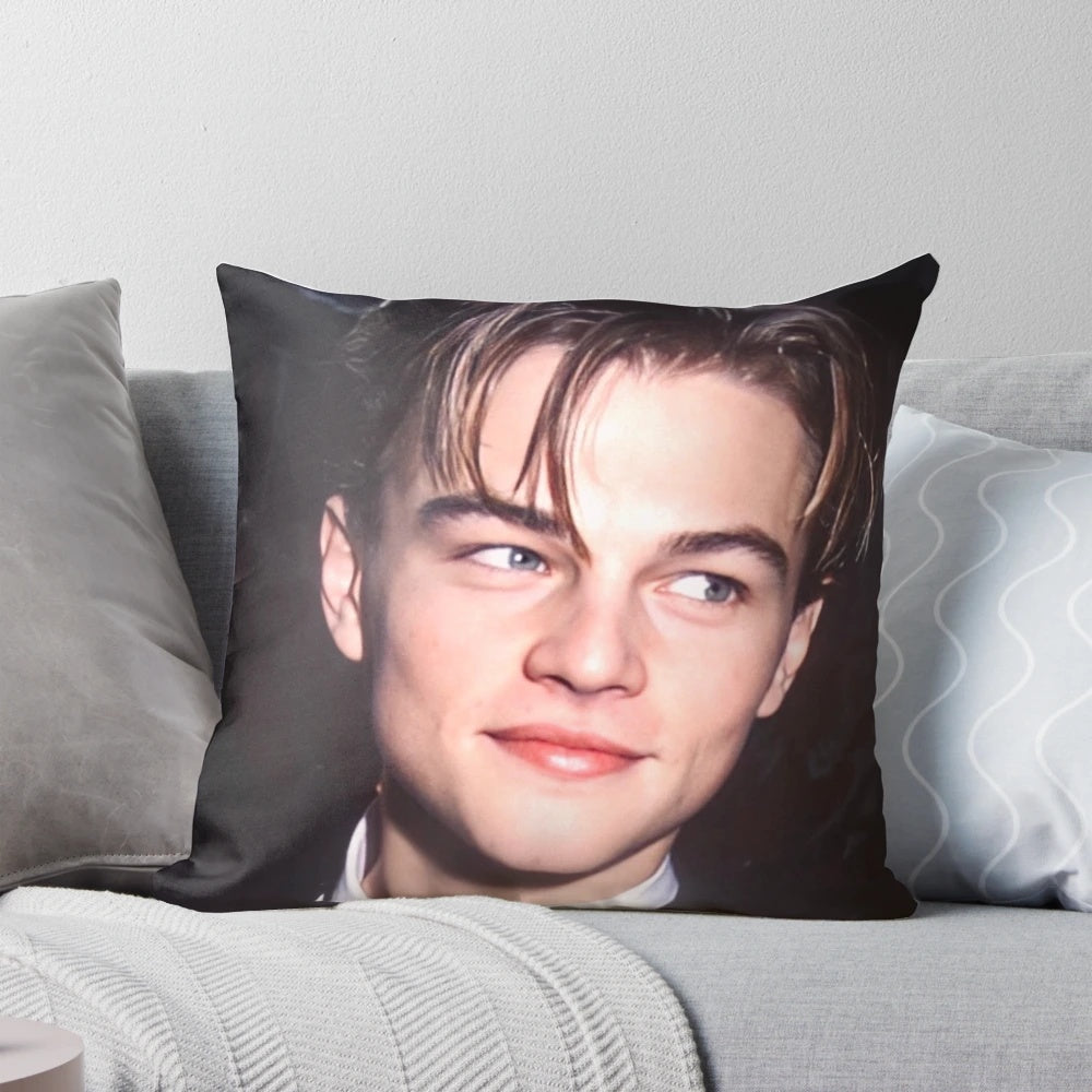Soft, decorative pillow featuring a young, handsome Leonardo DiCaprio from his breakout roles in the 90s.