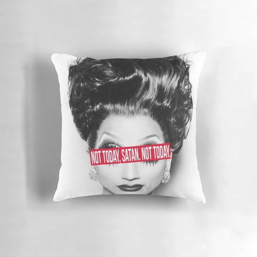 "Not Today, Satan Pillow featuring a drag queen design for RuPaul's Drag Race fans"