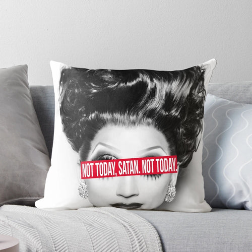 "Not Today, Satan Pillow featuring a drag queen design for RuPaul's Drag Race fans"