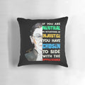 Pillow with Notorious RBG quote and image of Ruth Bader Ginsburg, a feminist and Supreme Court Justice.