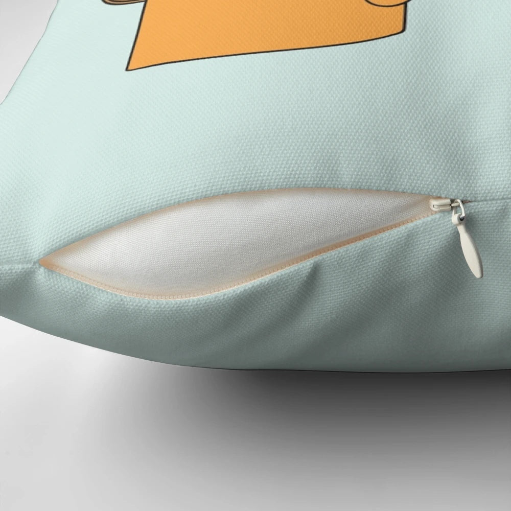 A decorative pillow with the text "Thank you for helping me grow!" and an illustration of a potted plant.