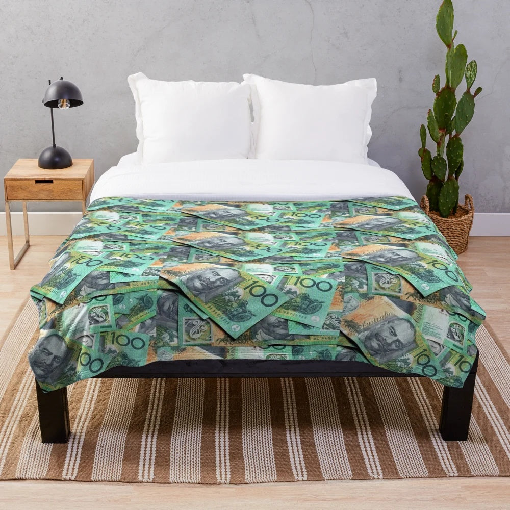 Plush blanket featuring Australian $100 banknotes design