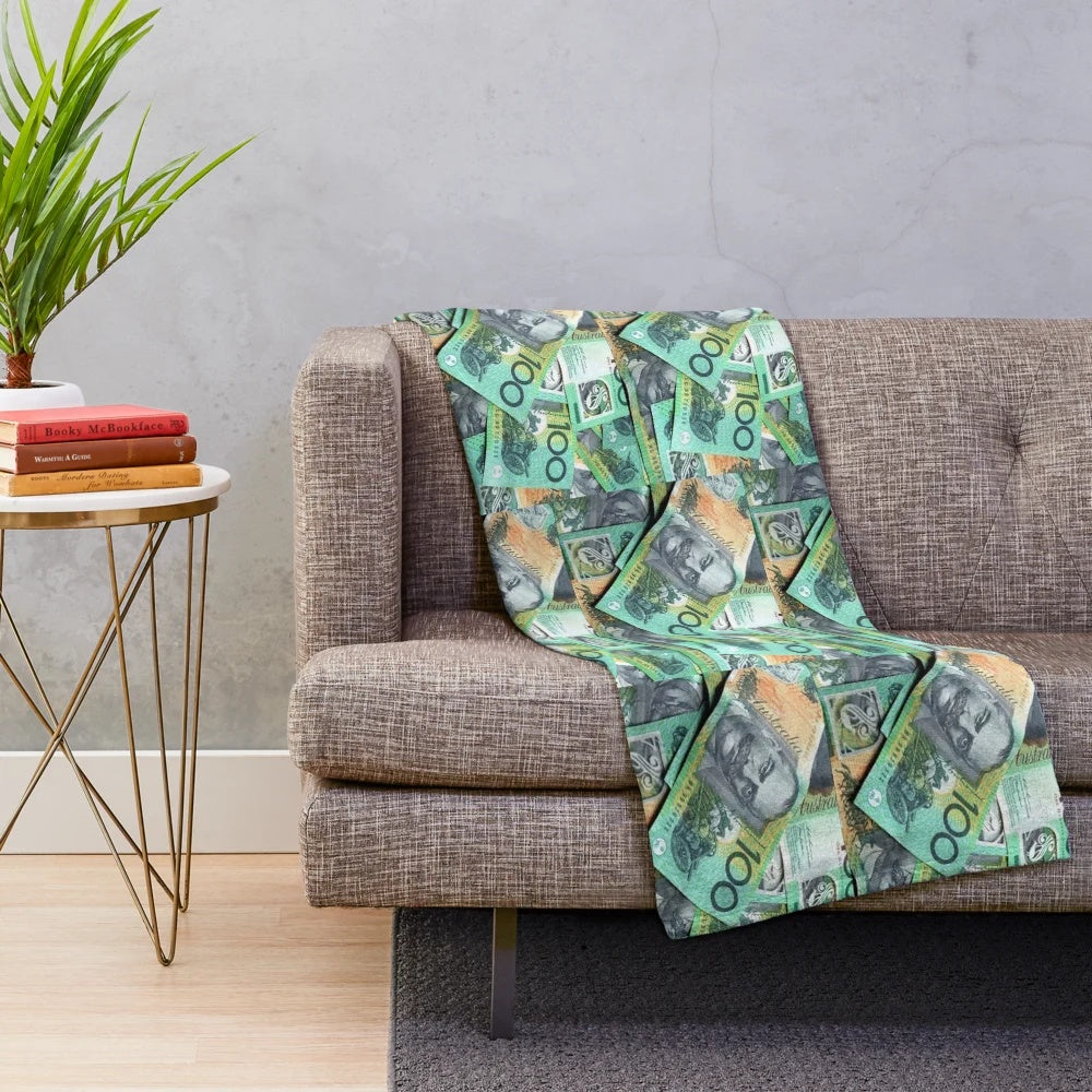 Plush blanket featuring Australian $100 banknotes design