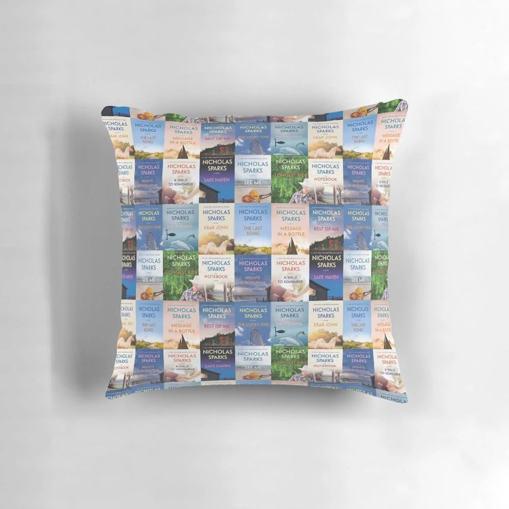 Pillow featuring artwork from classic Nicholas Sparks novel book covers